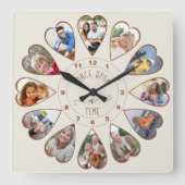 一度に12ハート型フォトクリームサビ スクエア壁時計 (正面)