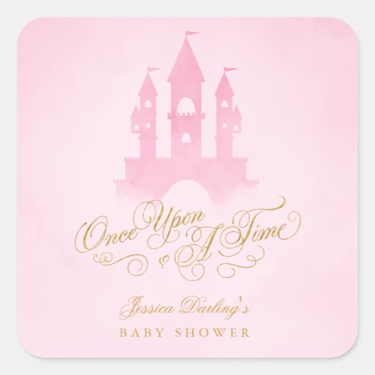 一度のおとぎ話の城の女の子の赤ちゃんシャワー スクエアシール (正面)
