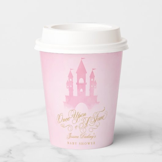 一度のおとぎ話の城の女の子の赤ちゃんシャワー 紙コップ (裏面)