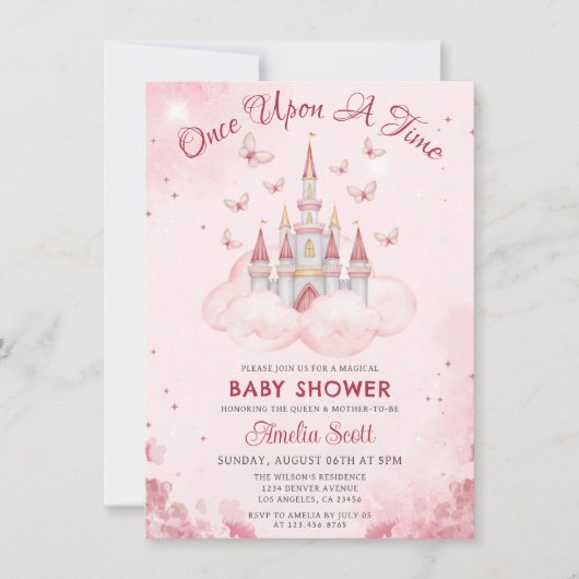 一度のおとぎ話の女の子シャワー城 招待状 (正面)