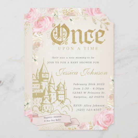 一度の時間に赤ちゃんシャワー招待状 招待状 (正面/裏面)