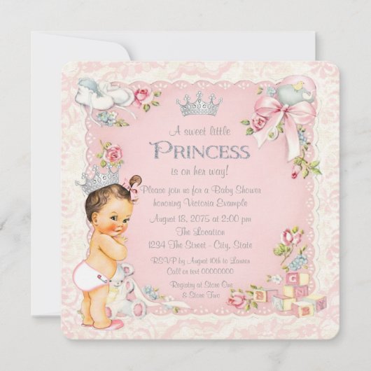 一度は小さなプリンセスの赤ちゃんシャワー 招待状 (正面)