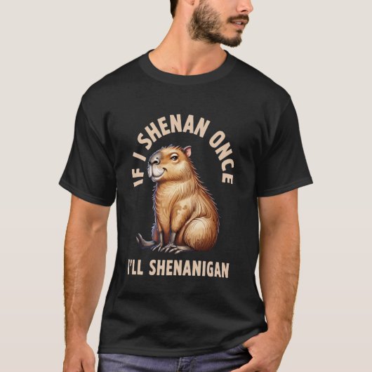 一度悪戯したら悪戯しまくるカピバラのミーム Tシャツ (正面)