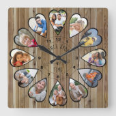 一度12ハート型フォトウッドモダン スクエア壁時計 (正面)