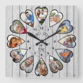 一度12ハート型フォトグレーの木 スクエア壁時計 (正面)