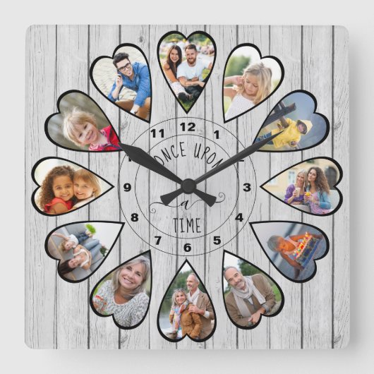 一度12ハート型フォトグレーの木 スクエア壁時計 (正面)