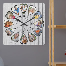 一度12ハート型フォトグレーの木 スクエア壁時計