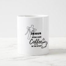 一手にイエス、他手にコーヒー