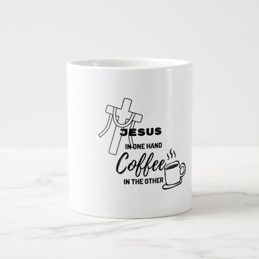 一手にイエス、他手にコーヒー ジャンボコーヒーマグカップ (正面)