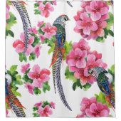 一方、農民と熱帯のピンクの花 シャワーカーテン (正面)