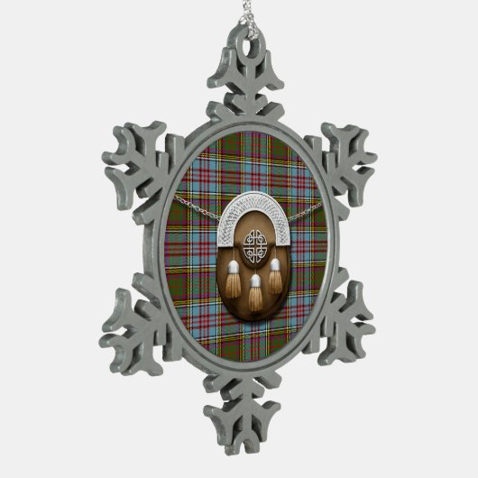 一族のアンダーソンのタータンチェックおよびSporran スノーフレークピューターオーナメント (左)