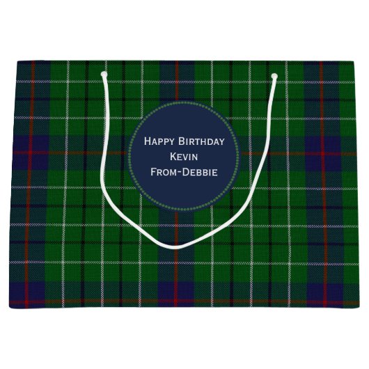 一族のダンカンのカラフルな格子縞の大きくカスタムなギフトバッグ ラージペーパーバッグ (正面)