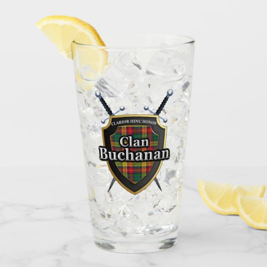 一族のBuchananのタータンチェックの盾 タンブラーグラス (アイス正面)