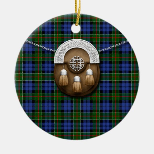 一族のColquhounのタータンチェックおよびSporran セラミックオーナメント (正面)