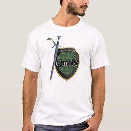 一族のCurrieのタータンチェックのスコットランドの盾及び剣 Tシャツ