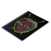 一族のMacDuffのタータンチェックの盾及び剣 ノートブック (左側)