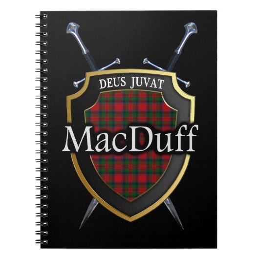 一族のMacDuffのタータンチェックの盾及び剣 ノートブック (正面)