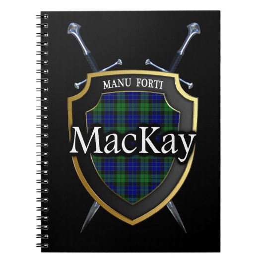 一族のMacKayのタータンチェックの盾及び剣 ノートブック (正面)
