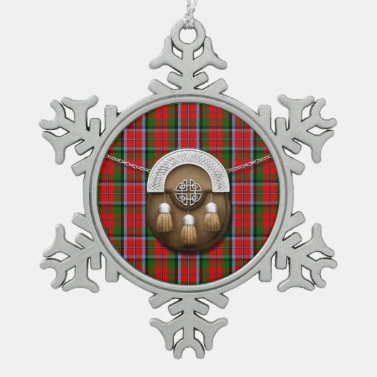 一族のMacNaughtonのタータンチェックおよびSporran スノーフレークピューターオーナメント (正面)