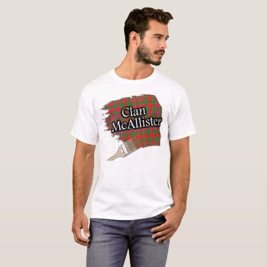 一族のMcAllisterのスコットランドのタータンチェックのペンキのワイシャツ Tシャツ (正面フル)