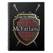 一族のMcFarland MacFarlaneのタータンチェックの盾及び剣 ノートブック (正面)