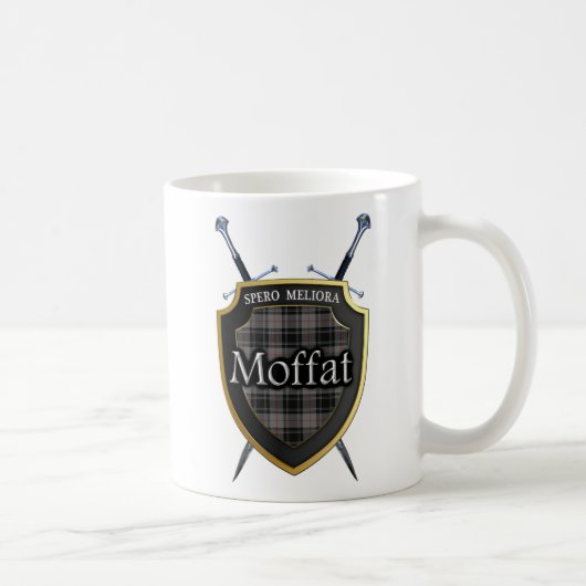 一族のMoffatのタータンチェックの盾および剣 コーヒーマグカップ (右)