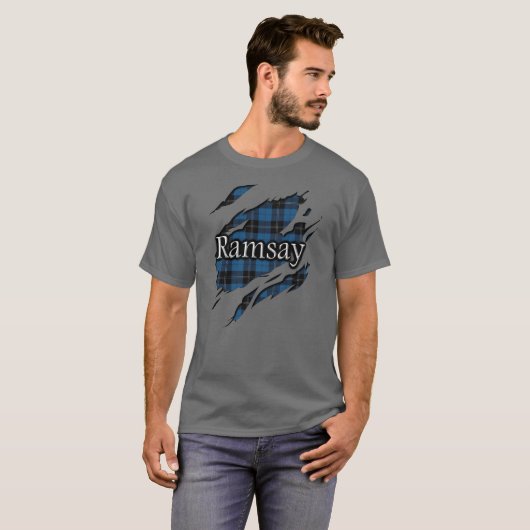 一族のRamsay Ramseyの青い狩りのタータンチェックの精神 Tシャツ (正面フル)