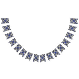 一族Hannayの白く及び青のタータンチェック バンティングフラッグ