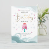 一日も前のパーティの招待状 | ピンクケーキテーマ | クスト 招待状 (スタンド正面)