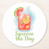 一日をスクイーズ – 水の色サマードリンクコースター ラウンドペーパーコースター (正面)