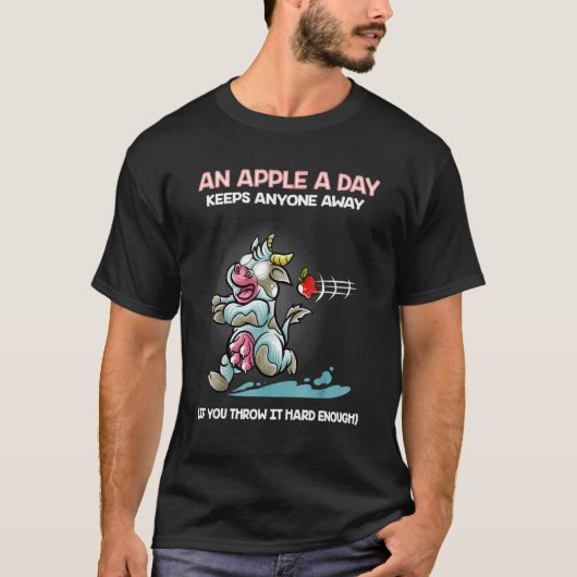 一日一個のりんごで誰でも遠ざける 牛飼い ファーム N Tシャツ (正面)