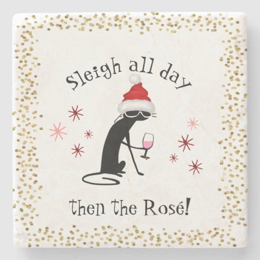 一日中そりを続け、ロゼおもしろい・クリスマスキャット ストーンコースター (正面)