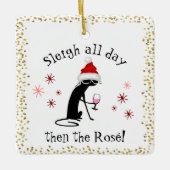 一日中そりを続け、ロゼおもしろい・クリスマスキャット セラミックオーナメント (正面)