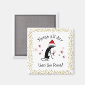 一日中そりを続け、ロゼおもしろい・クリスマスキャット マグネット (正面/裏面)