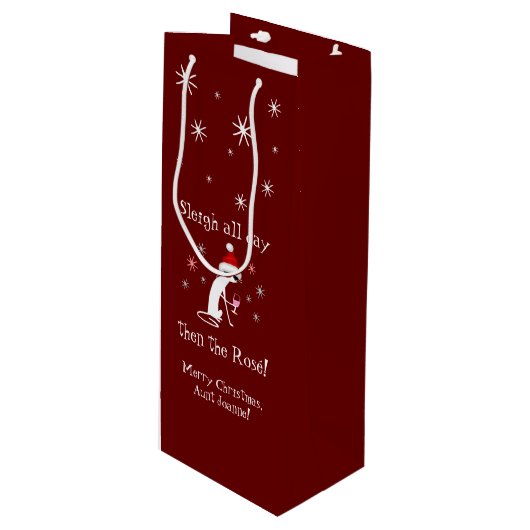 一日中そりを続け、ロゼおもしろい・クリスマスキャット ワインギフトバッグ (正面アングル)