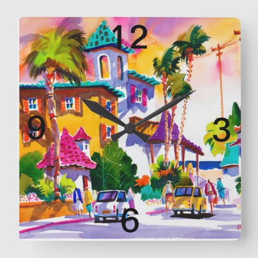 一日中幸せな時間の壁時計 スクエア壁時計 (正面)