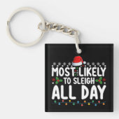 一日中雪のクリスマスファミリーをスリーする可能性が最も高い キーホルダー (正面)