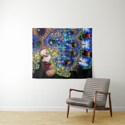 一時的な / カラフルなフラクタルマスクの女性 タペストリー (インサイチュ(横))