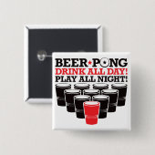 一晩中ビールPongの飲み物の終日の演劇の-赤 缶バッジ (正面&裏面)