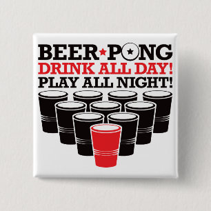 一晩中ビールPongの飲み物の終日の演劇の-赤 缶バッジ