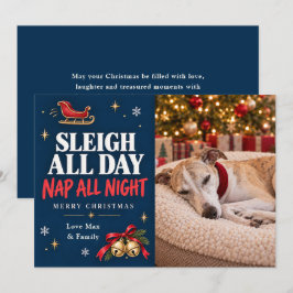 一晩中昼寝、クリスマスイブはそり遊び 犬のクリスマス シーズンカード