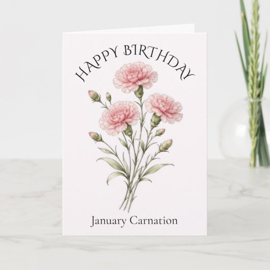 一月のカーネーションの誕生日 カード (正面)