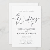 一木炭の灰色の書道結婚の魅力 招待状 (正面/裏面)