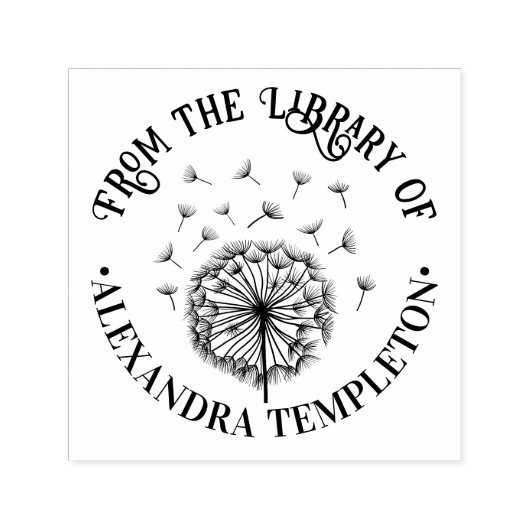 一本のタンポポ、風に舞う種　図書館の本の名前 セルフインキングスタンプ (デザイン)