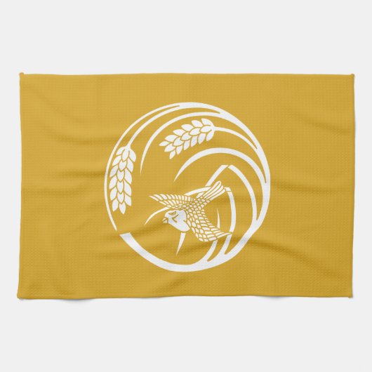 一本稲の丸に雀 キッチンタオル (横)