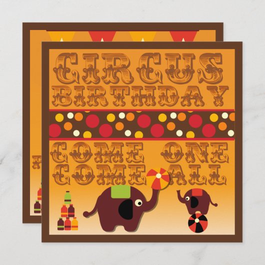 一来つの来全サーカス誕生日招待状 招待状 (正面/裏面)