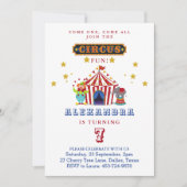 一来来つの全赤ビッグトップサーカス誕生日 招待状 (正面)