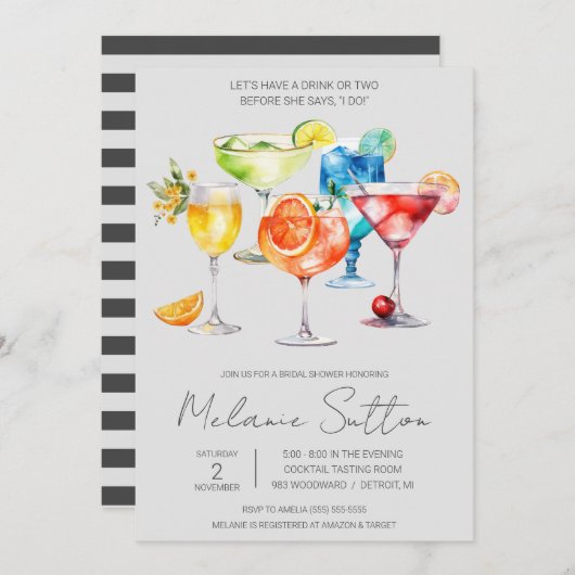一杯やろう!カクテルドリンクブライダルシャワー 招待状 (正面/裏面)