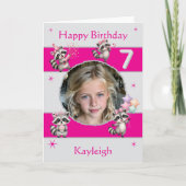 一枚の写真で作るアライグマの女の子の7歳の誕生日カード カード (正面)