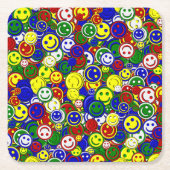 一次ハッピー顔ビーズ、ブルー紙コースター スクエアペーパーコースター (正面)